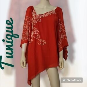 TUNIQUE Fairycore Hot Candy Pink Chiffon Beaded Angled Assymetric Blouse